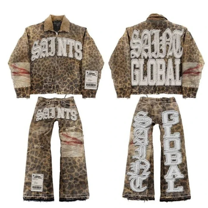 Ensemble en jean vintage imprimé léopard