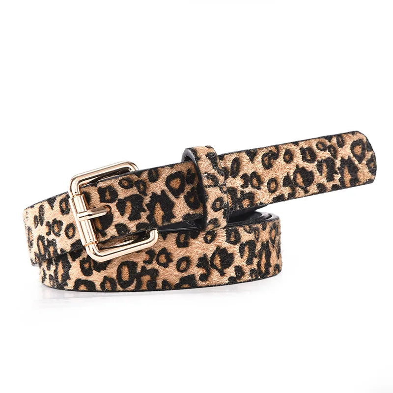 Ceinture fine en cuir imprimé léopard