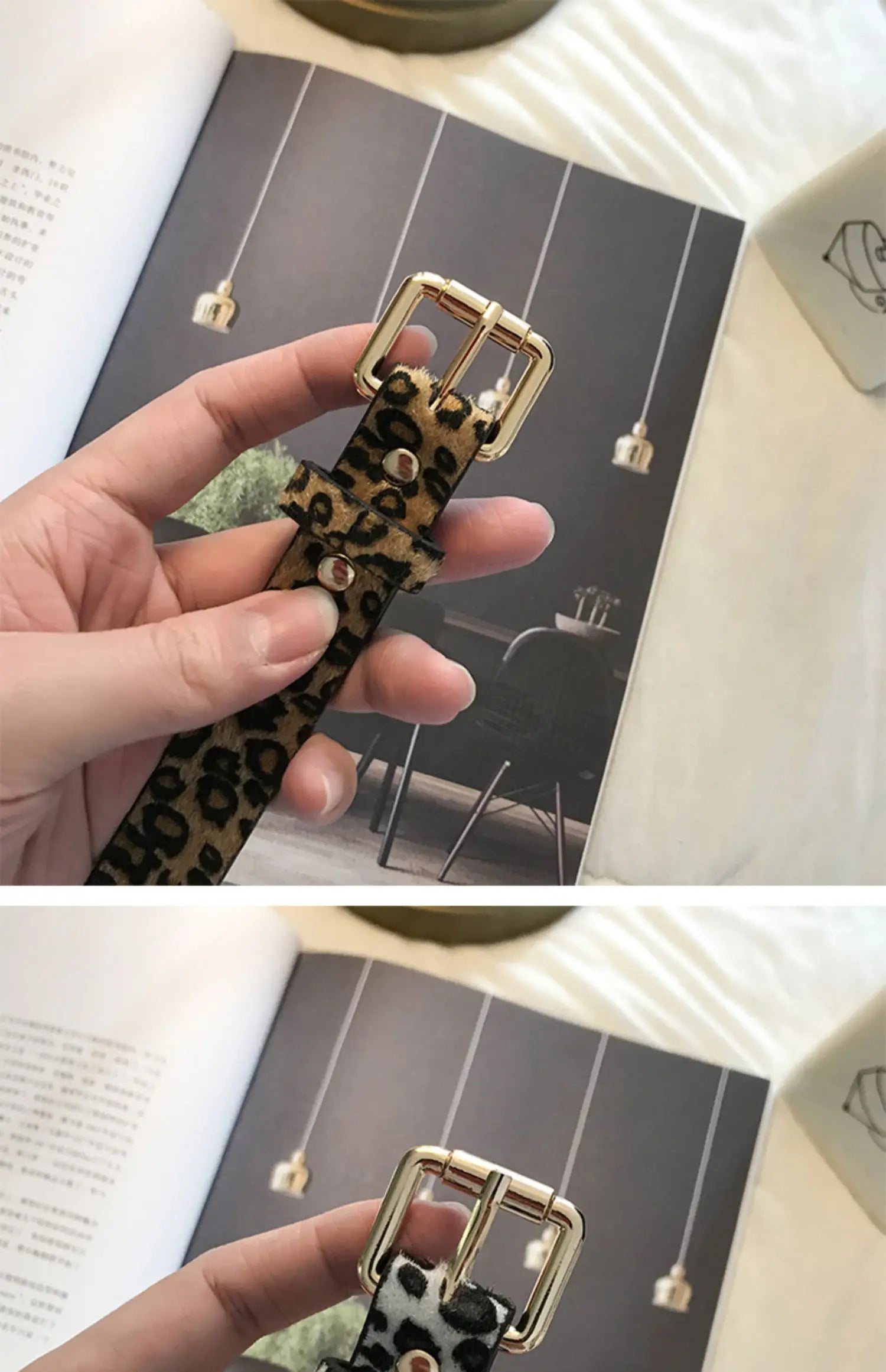 Ceinture fine en cuir imprimé léopard