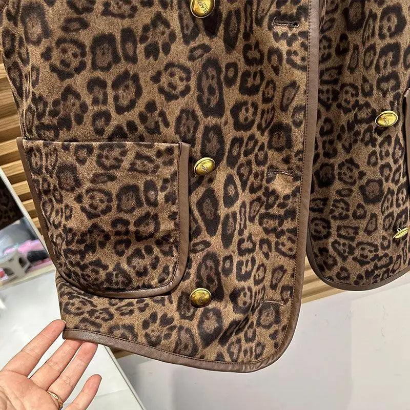 Veste gilet à imprimé léopard à double boutonnage