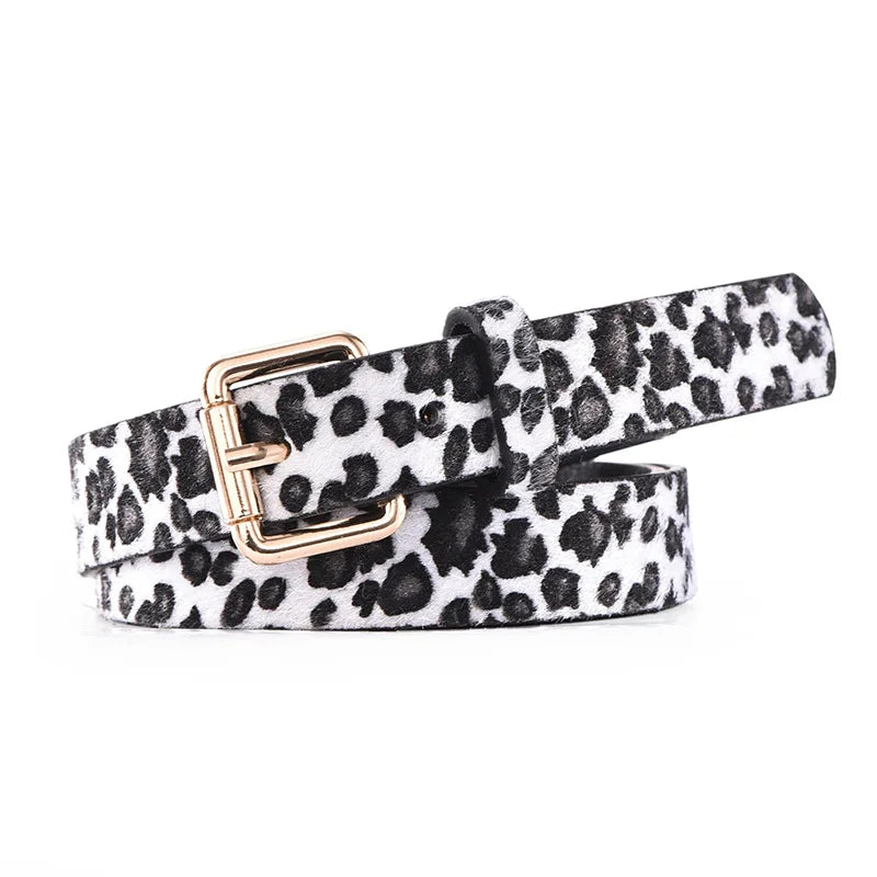 Ceinture fine en cuir imprimé léopard
