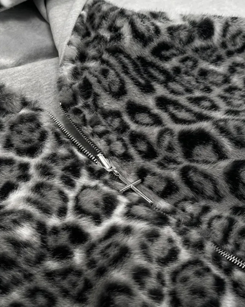 Sweat à capuche réversible imprimé léopard